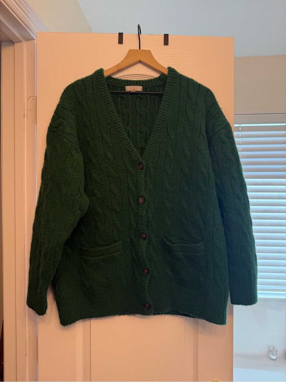 J. Crew Deep Green Cable Knit Button Cardigan